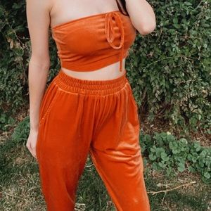Orange Velvet Tube-Top Set